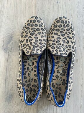 Rothy's Leopard-Print Slip-On Flats with Blue Trim